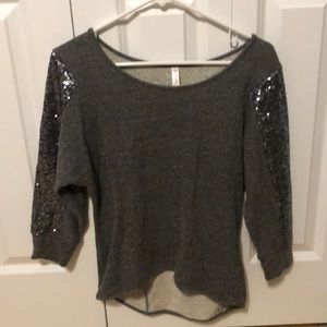 High low long sleeve sequin sleeve top